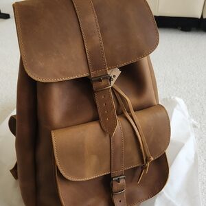 Genuine Brown Waxed Leather Backpack-XLarge